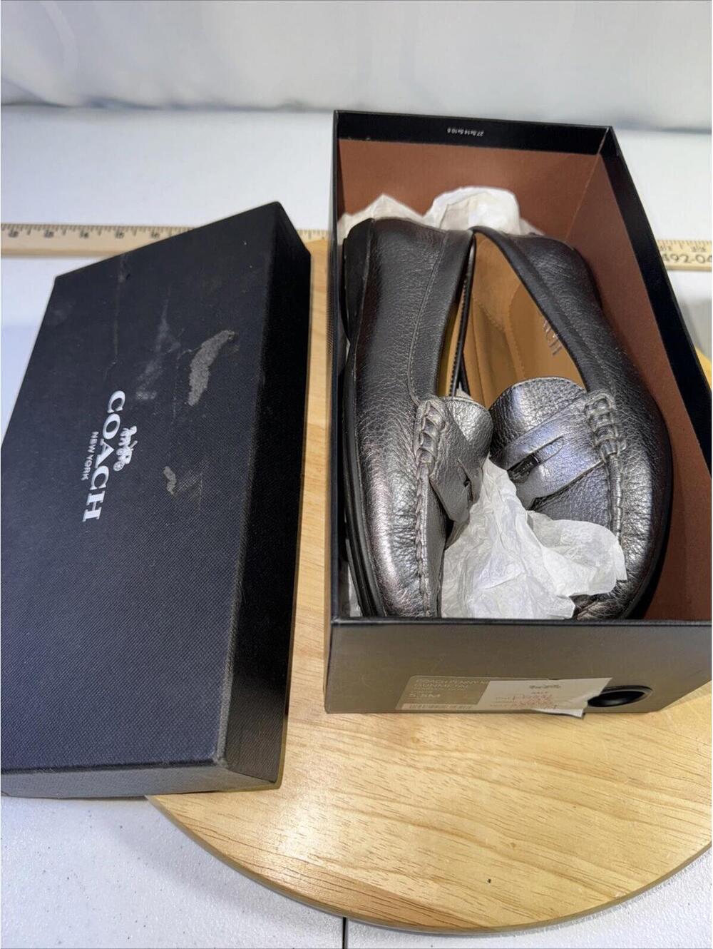 NEW with box Womens Coach Penny Loafers, Gunmetal size 5.5M Gunmetal